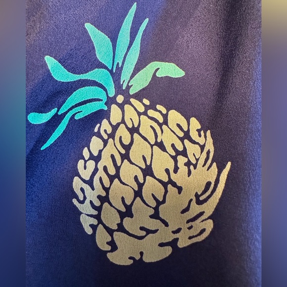 Blue Rain. Navy silky shorts with a lovely pineapple pattern. Elastic waist. - Picture 2 of 4